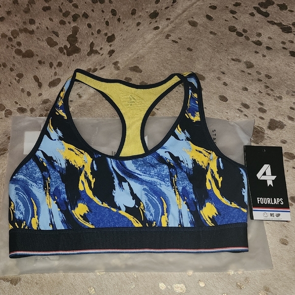 Women's Blue and Yellow Sports Bra - Picture 1 of 3